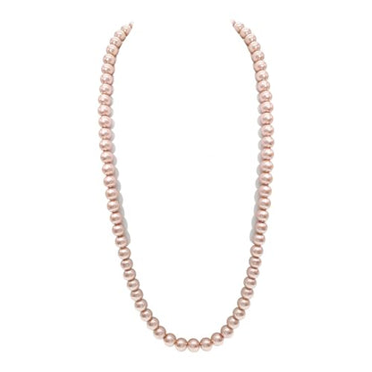 AAA+ Simulated Pearl Strand Necklace Colorful 10mm Pearls Choker Necklaces for Women 1920s Long Costume Jewelry Gift - color: long pearl necklace Pink 24 Inches