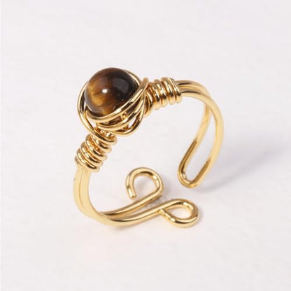 Chakra Crystal Ring Adjustable Gemstone Rings Wire Wrapped Irregular Crystal Ring Gemstone Carnelian Rose Quartz Amethyst Evil Eye Tiger Eyes Crystal Ring for Women - color: Tiger Eye Stone