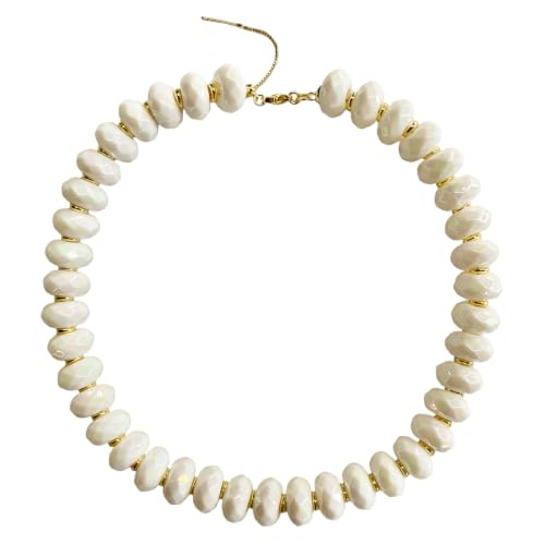 Colorful Chunky Acrylic Beaded Choker Necklaces for Women | Multicolor Faceted Beads, Sturdy Metal Chain, Adjustable Detachable, Lightweight, Summer Boho, Sparkly Statement Jewelry Gift - color: Cream