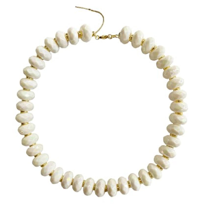 Colorful Chunky Acrylic Beaded Choker Necklaces for Women | Multicolor Faceted Beads, Sturdy Metal Chain, Adjustable Detachable, Lightweight, Summer Boho, Sparkly Statement Jewelry Gift - color: Cream