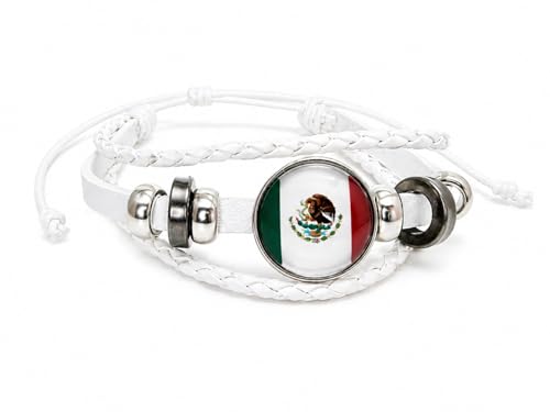 World Cup National Team Soccer Fan Bracelet – Faux Leather – Sports Fashion Jewelry - color: Mexico White