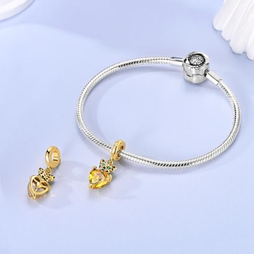 Hapour 925 Sterling Silver Charms for Bracelet Necklace Dangle Pendant Bead | Whale Shark Charm, Glow in the Dark, Matryoshka Russian Doll Baking European Jewelry Charm, 14k Gold Plated - style: Golden Leopard Holding a Heart