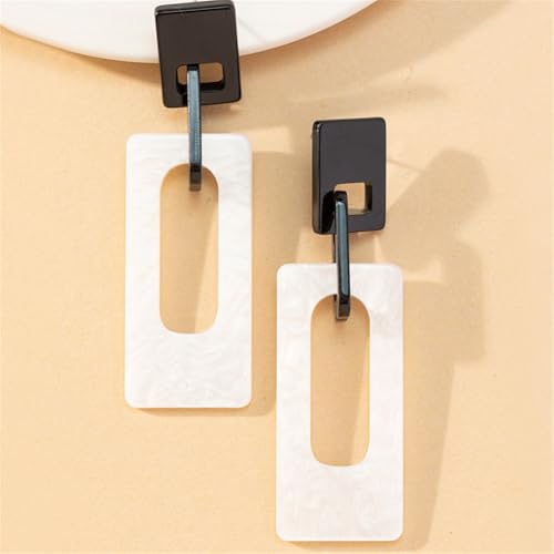 Boho Lightweight Retro Simple Acrylic Splicing Rectangle Earrings for Women Creative Exaggerated Statement Dangle Drop Earrings Jewelry - color: Black White