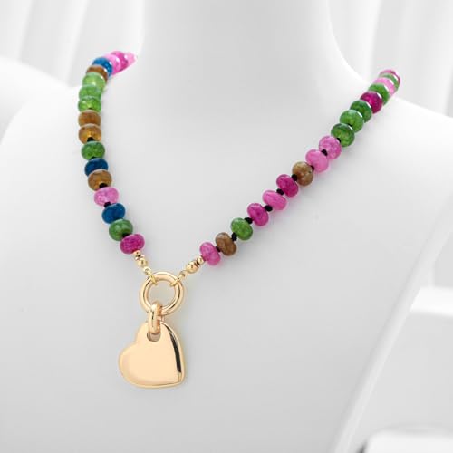 CLASSYZINT Gold Heart Pendant Necklace for Women Puffy Heart Necklace Beads Chain Necklace Statement Necklace Trendy Jewelry - style: XL22319A