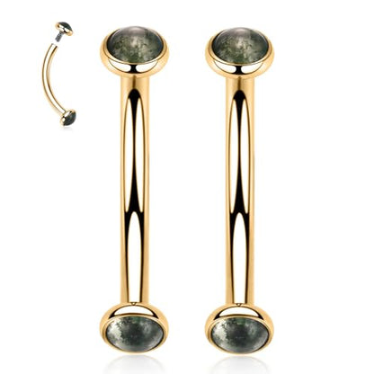 G23 Titanium Eyebrow Piercing Jewelry Eyebrow Rings Curved Barbell 16G Eyebrow Belly Button Ring Navel Rings Rook Daith Earrings Lip Ring Eyebrow Jewelry 6mm-12mm - color: 2PCS,Disc Shape Moss Agate,Gold