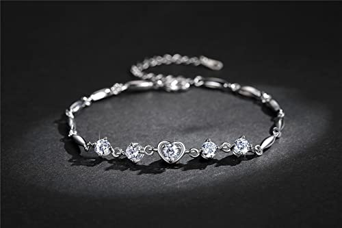 Nilu's Collection Women's Copper Sterling Silver Heart Shape Stone Charm Bracelet - color: White & Silver