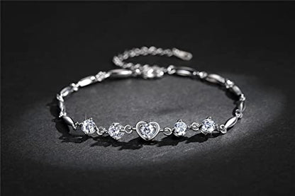 Nilu's Collection Women's Copper Sterling Silver Heart Shape Stone Charm Bracelet - color: White & Silver