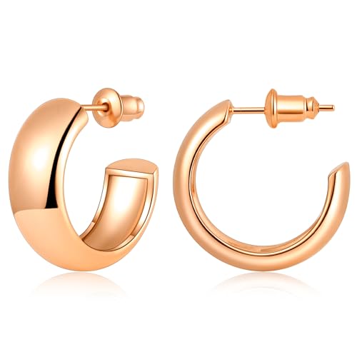 Gamicy Small Gold Hoop Earrings for Women with 925 Stering Silver Post | 14K Gold Plated Hoop Earrings for Women Trendy, Chunky Lightweight Hoops Earrings - color: Rose Gold, size: 20MM
