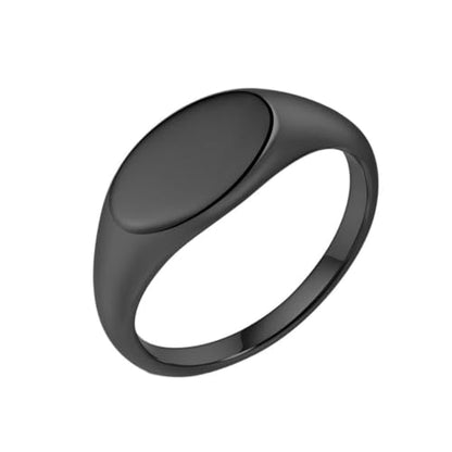PAURO Women Oval Shape Signet Ring Geometric Style | Stainless Steel Oval-shape Signet Style for Women,Classical Simple Plain Wedding Engagement Statement Ring - color: Black