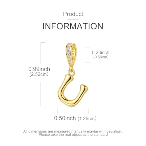 Hapour Gold Initial Letter Charms 925 Sterling Silver Alphabet Beads | 14K Gold Plated, A-Z Letter Charms, For Bracelets Necklace, Cubic Zirconia, DIY Dangle Pendant Beads, For Women Mom - color: Golden initial letter U