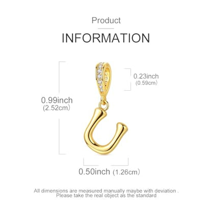 Hapour Gold Initial Letter Charms 925 Sterling Silver Alphabet Beads | 14K Gold Plated, A-Z Letter Charms, For Bracelets Necklace, Cubic Zirconia, DIY Dangle Pendant Beads, For Women Mom - color: Golden initial letter U