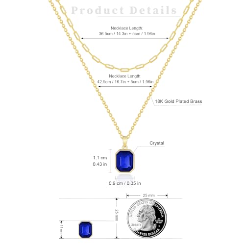 Gold Layered Necklaces for Women, 18k Gold Plated Crystal Necklace Paperclip Choker Emerald Green Jewelry for Women Gifts - color: Royal Blue