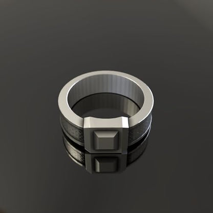 Men's Silver Signet Ring – Geometric Ring Bold Square Statement Band, Minimalist Jewelry Gift
