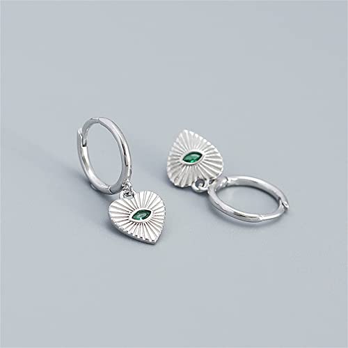 Heart Evil Eye Dangle Small Hoop Earrings for Women Girls 925 Sterling Silver Green CZ Eyes Charms Drop Dangling Huggie Hoops Cartilage Cuff Hypoallergenic Earring Gifts Birthday Christmas Valentine - color: Silver