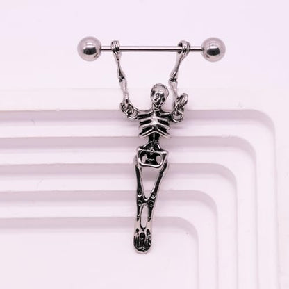VERAMI 14G 16G Bat Devil Heart Nipple Rings Stainless Steel Heart Nipple Barbell Rings Tongue Rings Body Piercing for Women Men - color: SKULL