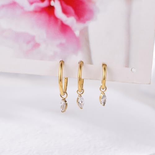 Ourania 16G Gold Stainless Steel Zircon Dangle Huggie Hoop Rook Piercing Helix Hoop Earring Tragus Hoop Cartilage Piercing for Women - color: Eyes Gold 2PCS, size: 1.2*10mm 2pcs