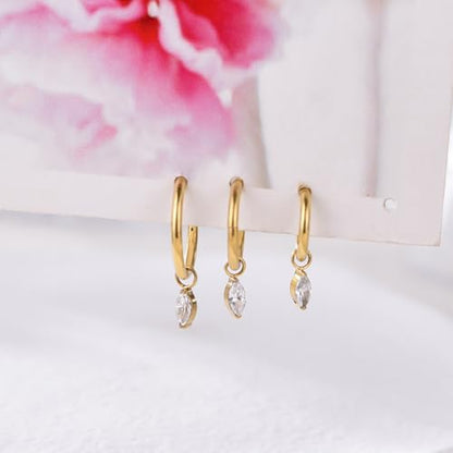 Ourania 16G Gold Stainless Steel Zircon Dangle Huggie Hoop Rook Piercing Helix Hoop Earring Tragus Hoop Cartilage Piercing for Women - color: Eyes Gold 2PCS, size: 1.2*10mm 2pcs
