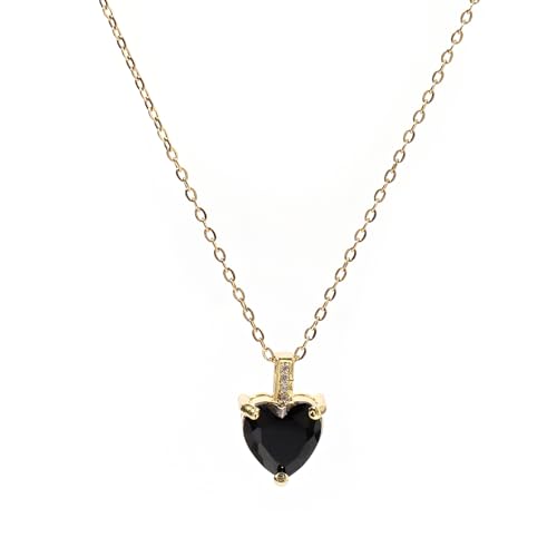 Heart Birthstone Necklace for Women, 14K Gold Plated Birthstone Pendant Necklace Cubic Zirconia Diamond Necklace Dainty Gold Necklace Birthday Gifts for Women Girls - color: Black Tourmaline