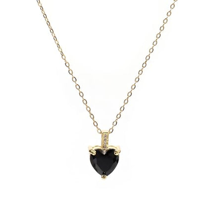 Heart Birthstone Necklace for Women, 14K Gold Plated Birthstone Pendant Necklace Cubic Zirconia Diamond Necklace Dainty Gold Necklace Birthday Gifts for Women Girls - color: Black Tourmaline