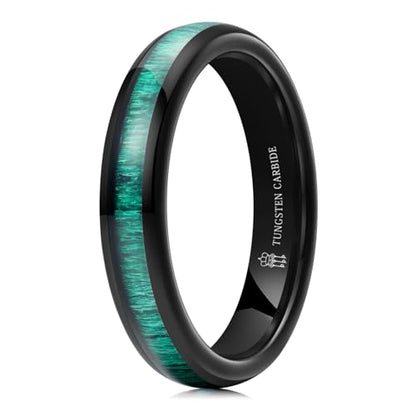 THREE KEYS JEWELRY Tungsten Wedding Band Koa wood Inlay Black Domed | 4mm, 6mm, 8mm, Everyday Wear, Black, Domed, Koa wood inlay - color: Black+Green Wood 4mm