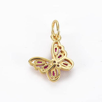Beadthoven 10pcs Real 16K Gold Plated Butterfly Charm Pendants Cubic Zirconia Crystal Butterfly Charm Beads with Jump Ring for DIY Jewelry Making Tiny Dangle Accessories - color: Butterfly#-10pcs