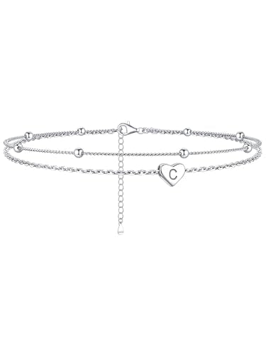 ChicSilver Sterling Silver Anklets for Women 925 Ankle Bracelets for Women Layered Heart Anklet With Beaded Anklets for Women - style: 03.C