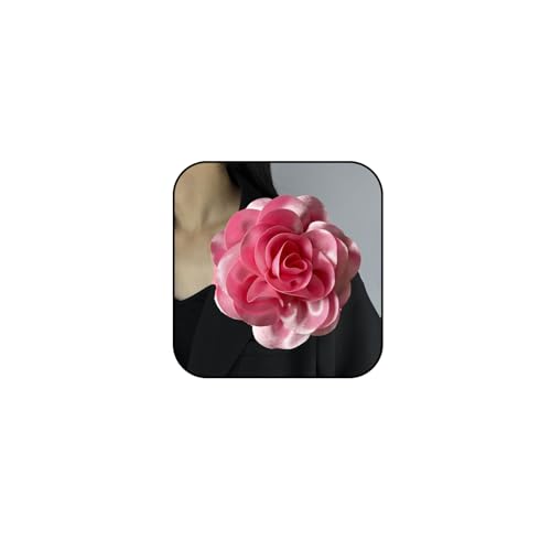 Dainty Satin Fabric Rose Flower Brooches 7.5in Extra Large Big Camellia Flower Brooches Lapel Pins for Women Wedding Party Dance Dress Clothes Accessories - color: Light Pink