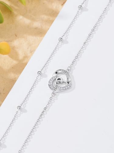 Dorunmo Initial Anklet 925 Sterling Silver Letter A-Z Layered Heart Anklet Beach Jewelry Birthday Gifts for Women - color: P