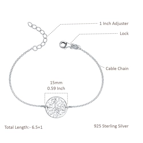 LeCalla 925 Sterling Silver Hammered Link Bracelets for Women | Handmade Bohemian Textured Chain & Oval Link Bracelet | Women's Adjustable Paperclip, Circle & Oval Hammered Bracelets - color: Hammered Disc