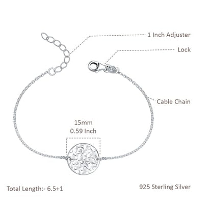 LeCalla 925 Sterling Silver Hammered Link Bracelets for Women | Handmade Bohemian Textured Chain & Oval Link Bracelet | Women's Adjustable Paperclip, Circle & Oval Hammered Bracelets - color: Hammered Disc