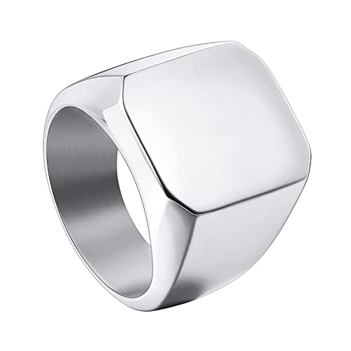 INBLUE Personalized Engraved Initial Monogram Signet Rings for Man Women Stainless Steel Rings Customize Jewelry with Ring Size Adjuster - color: Silver: Blank