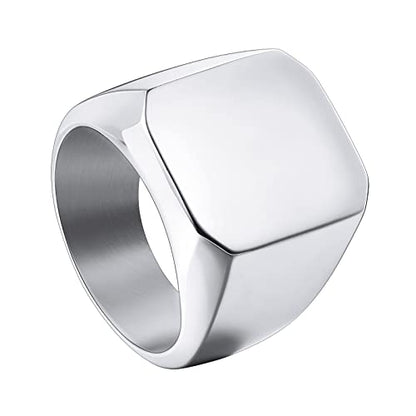 INBLUE Personalized Engraved Initial Monogram Signet Rings for Man Women Stainless Steel Rings Customize Jewelry with Ring Size Adjuster - color: Silver: Blank