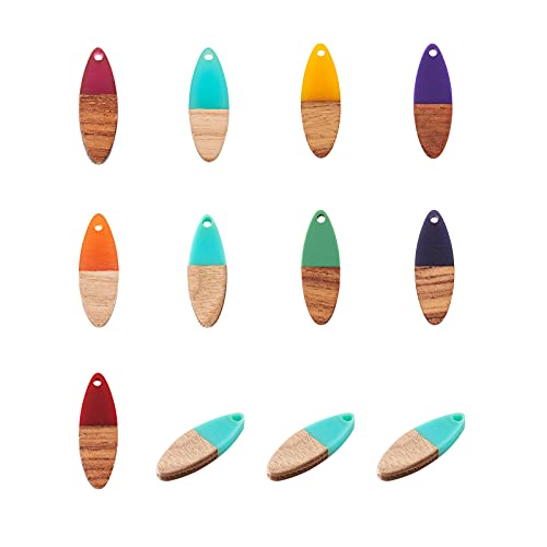 FASHEWELRY Resin Wooden Pendants Vintage Bohemian Resin Wood Statement Oval Teardrop Rectangle Colorful Geometric Blank Pendant Boho Dangle Charms for DIY Necklace Earring Crafts Jewelry Making - color: Horse Eye-Mixed Color-28x9.5x3.5~4mm