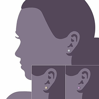 JewelrieShop Women Stud Earrings Set Tiny Small Colorful Earings Stainless Steel Post Earrings Hypoallergenic CZ Birthstone Ear Studs (8 pairs,4mm,Round,Square CZ)