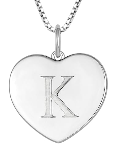 YL Initial Necklace 925 Sterling Silver Square/Round/Heart Letter Pendant A-Z Alphabet Polished Jewelry for Women - color: Letter-K, style: Heart Shaped
