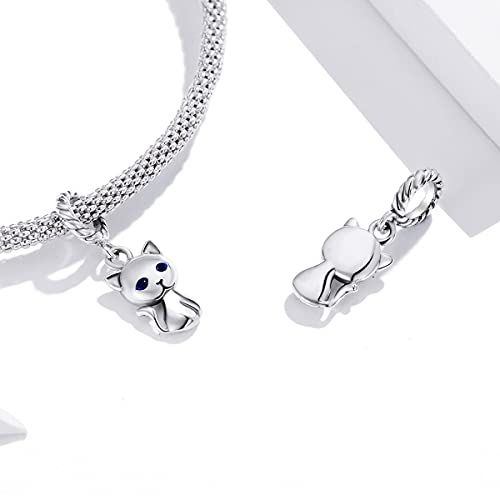 BISAER 925 Sterling Silver Charms for Bracelets Cat Dog Sloth Animal Beads Butterfly Fairy Heart Dangle Pendant Charms - color: Lovely Cat