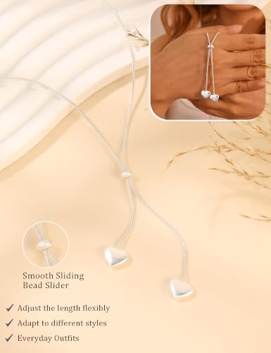 Lariat Gold Silver Necklace for Women Long Dainty Y Necklace 14k Gold Plated Drop Chunky Necklace Trendy Clover Heart Cross Teardrop Cz Pendant Statement Simple Adjustable Jewelry Gift - color: Silver- Heart