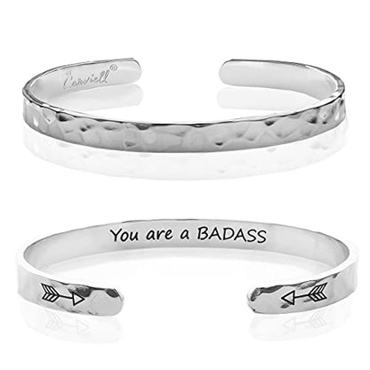 Bracelet - Gifts for Women – Inspirational, Friendships, Love, Mom, Daughters, Sisters, Christian, Graduations, Memorials & Wedding Gifts – 100+ Phrases – Stainless Steel, Gift Ready - color: BADASS Gift - You are a Badass