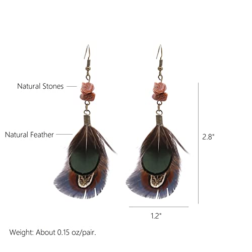 RUOFFETA Long Feather Earrings for Women, Boho Bohemian Earrings Multicolor Tassel Handmade Feather Earrings for Women Dangling - style: Style E