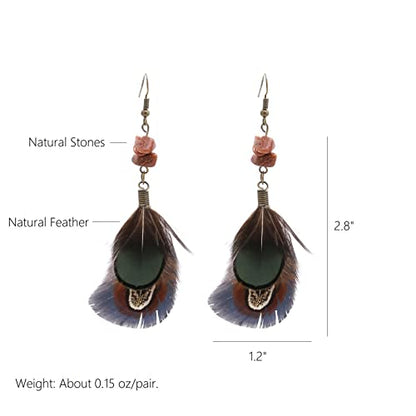 RUOFFETA Long Feather Earrings for Women, Boho Bohemian Earrings Multicolor Tassel Handmade Feather Earrings for Women Dangling - style: Style E