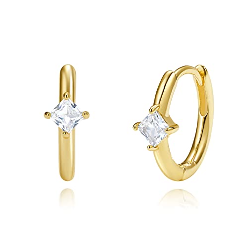 Me&Hz Gold Huggie Earrings Small Huggie Hoop Earrings for Women 14K Gold Plated Hypoallergenic Cubic Zirconia Huggies Mini Silver Hoop Earring for Women - color: Diamond,Gold