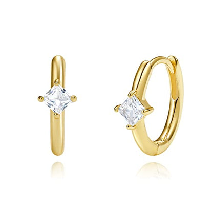 Me&Hz Gold Huggie Earrings Small Huggie Hoop Earrings for Women 14K Gold Plated Hypoallergenic Cubic Zirconia Huggies Mini Silver Hoop Earring for Women - color: Diamond,Gold