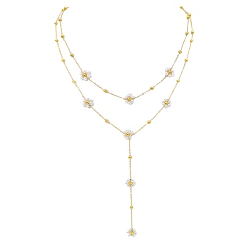 Dainty Layered Pearl Choker Necklace for Women Dainty Chain Necklaces Daisy Pearls jewelry Valentine Day Graduation Bride Gifts - color: daisy flower pearl