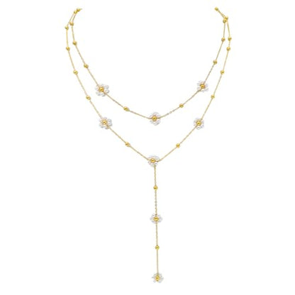 Dainty Layered Pearl Choker Necklace for Women Dainty Chain Necklaces Daisy Pearls jewelry Valentine Day Graduation Bride Gifts - color: daisy flower pearl