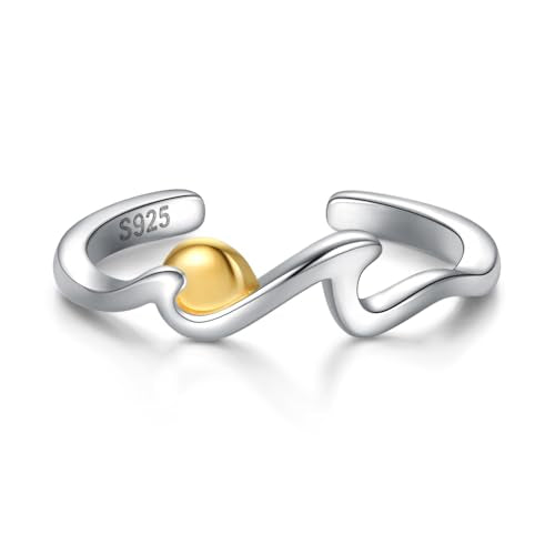 Sariel 925 Sterling Silver Toe Rings for Women Boho Adjustable Mid Finger Rings Summer Vacation Ocean Beach - color: Wave