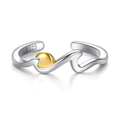 Sariel 925 Sterling Silver Toe Rings for Women Boho Adjustable Mid Finger Rings Summer Vacation Ocean Beach - color: Wave