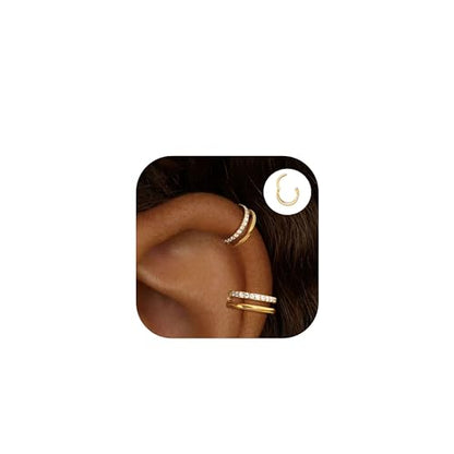 Cartilage Helix Conch Piercing Jewelry Gold Hoop Women Earrings | 2pcs, Huggie, Made of Stainless Steel, 14k Gold Plated, Hypoallergenic, Sparkly Cubic Zircon, Double Hoop design - color: Zircon Gold, size: 2pcs-16g-8/10mm