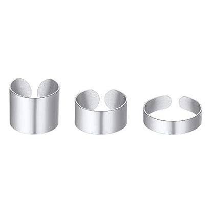 Stainless Steel Open Band Ring for Men Women 18K Gold/Black Plated Brush/Smooth Surface Rings Set Minimalist Jewelry(with Gift Box) - color: 08-Steel Smooth Ring Set