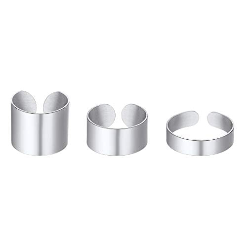 Stainless Steel Open Band Ring for Men Women 18K Gold/Black Plated Brush/Smooth Surface Rings Set Minimalist Jewelry(with Gift Box) - color: 08-Steel Smooth Ring Set