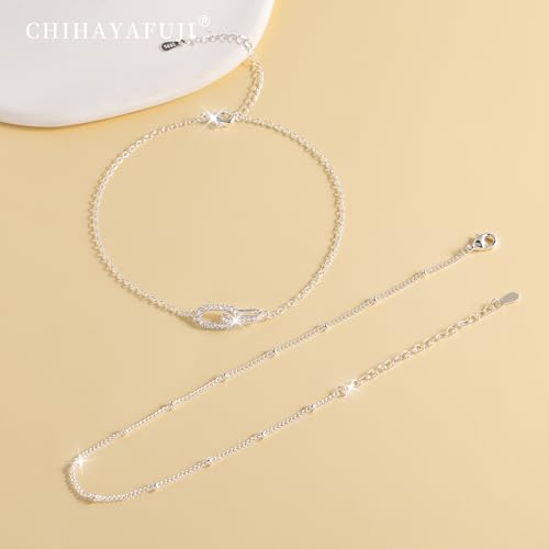Sterling Silver Ankle Bracelets for Women 14k Gold Plated Waterproof Layered Stackable Bead Chain Infinity Charm Non Tarnish Large Adjustable Summer Party Beach Jewelry Gift - color: silverB